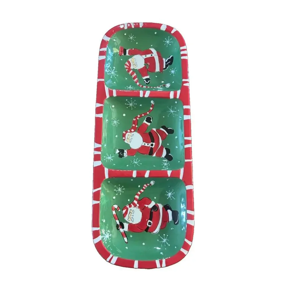 Bella Casa by Ganz Santa 3-Section Divided Tray Christmas BC15912 Ceramic